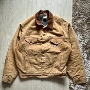 Vtg Carhartt Detroit Jacket J14B BRN Men's XL Made USA Distressed Blanket Lined